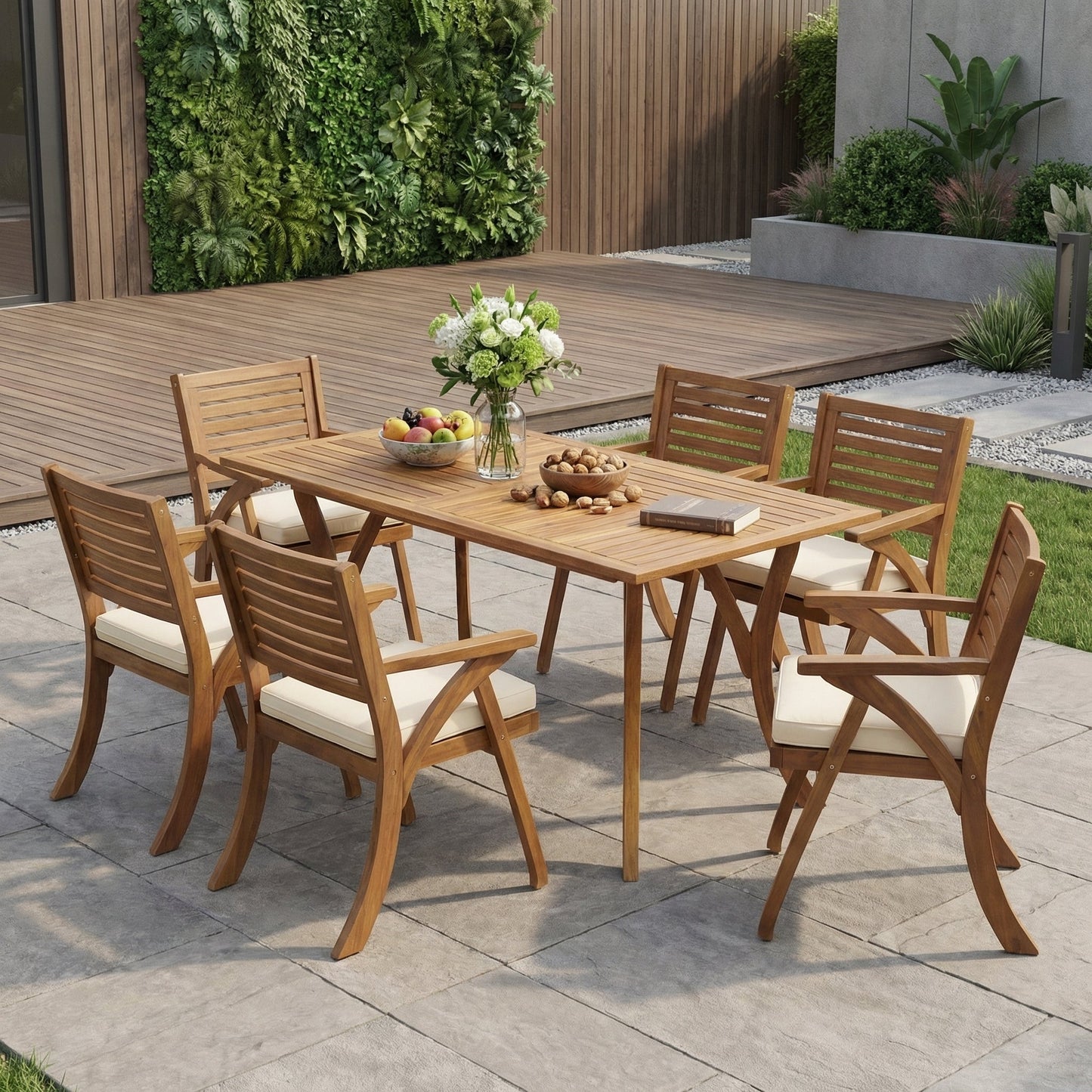 Outdoor Hermosa 7-Piece Wood Dining Set with Cushions by HouseOfZazla on Tampa Home & Garden Store