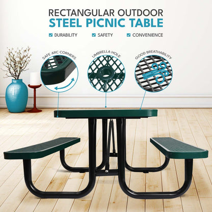 Outdoor Steel Picnic Table and an Umbrella Pole