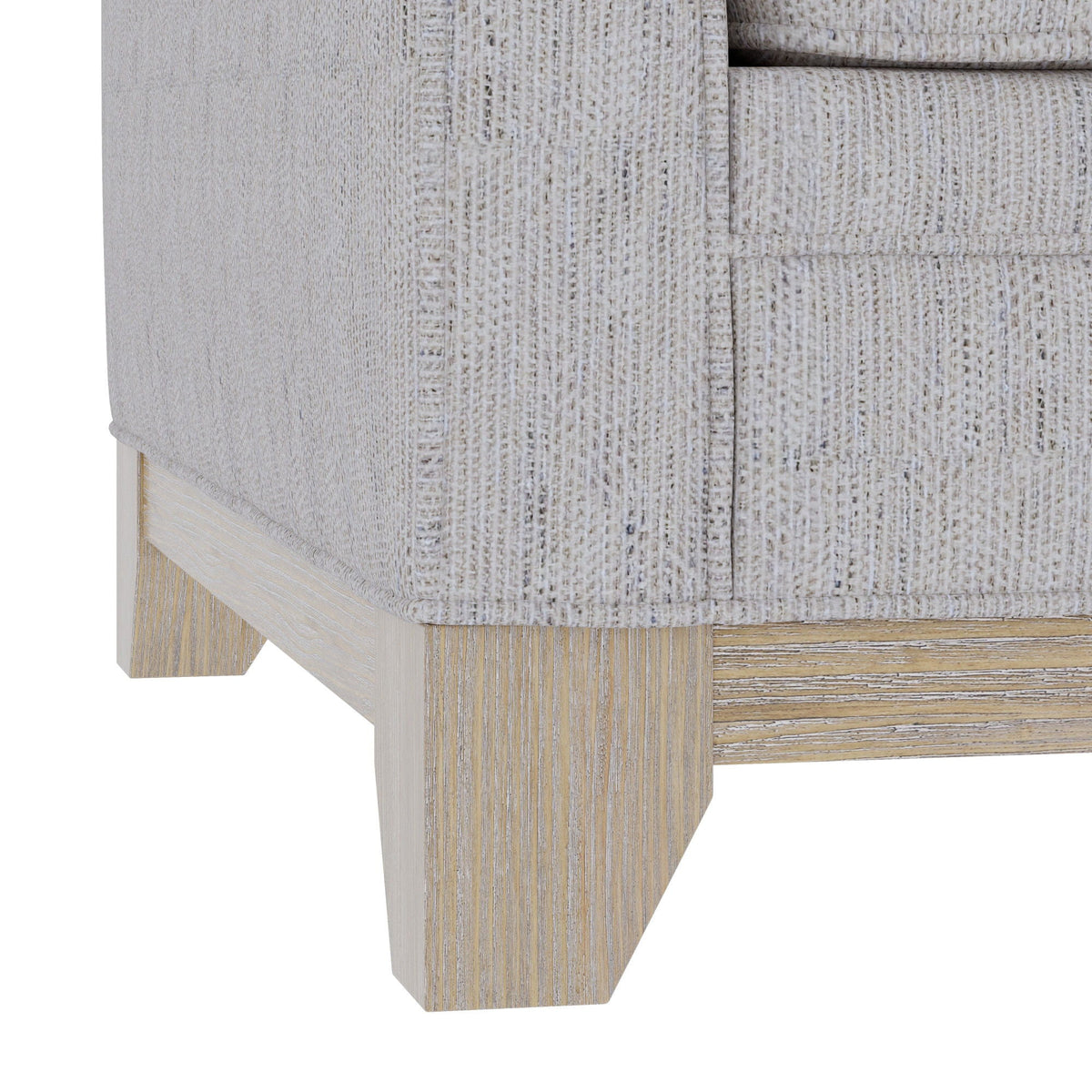 Loveseat with gray textured durable fabric close-up showing light wood legs on Tampa Home & Garden Store