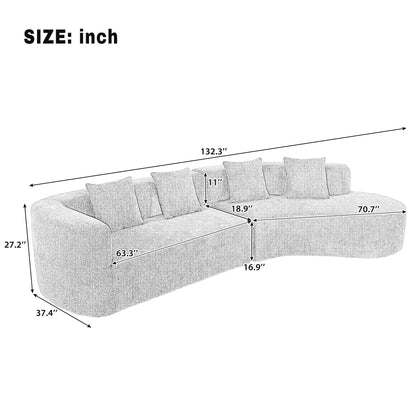 U_Style 132" Modern Sectional Sofa with Curved Design in gray fabric by HouseOfZazla, plush cushions curved sectional on Tampa Home & Garden Store