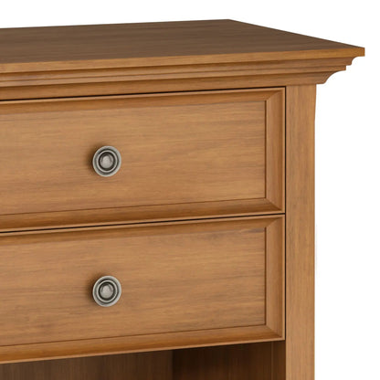 Amherst bedside table handcrafted in warm honey wood with metal round knob on Tampa Home & Garden Store