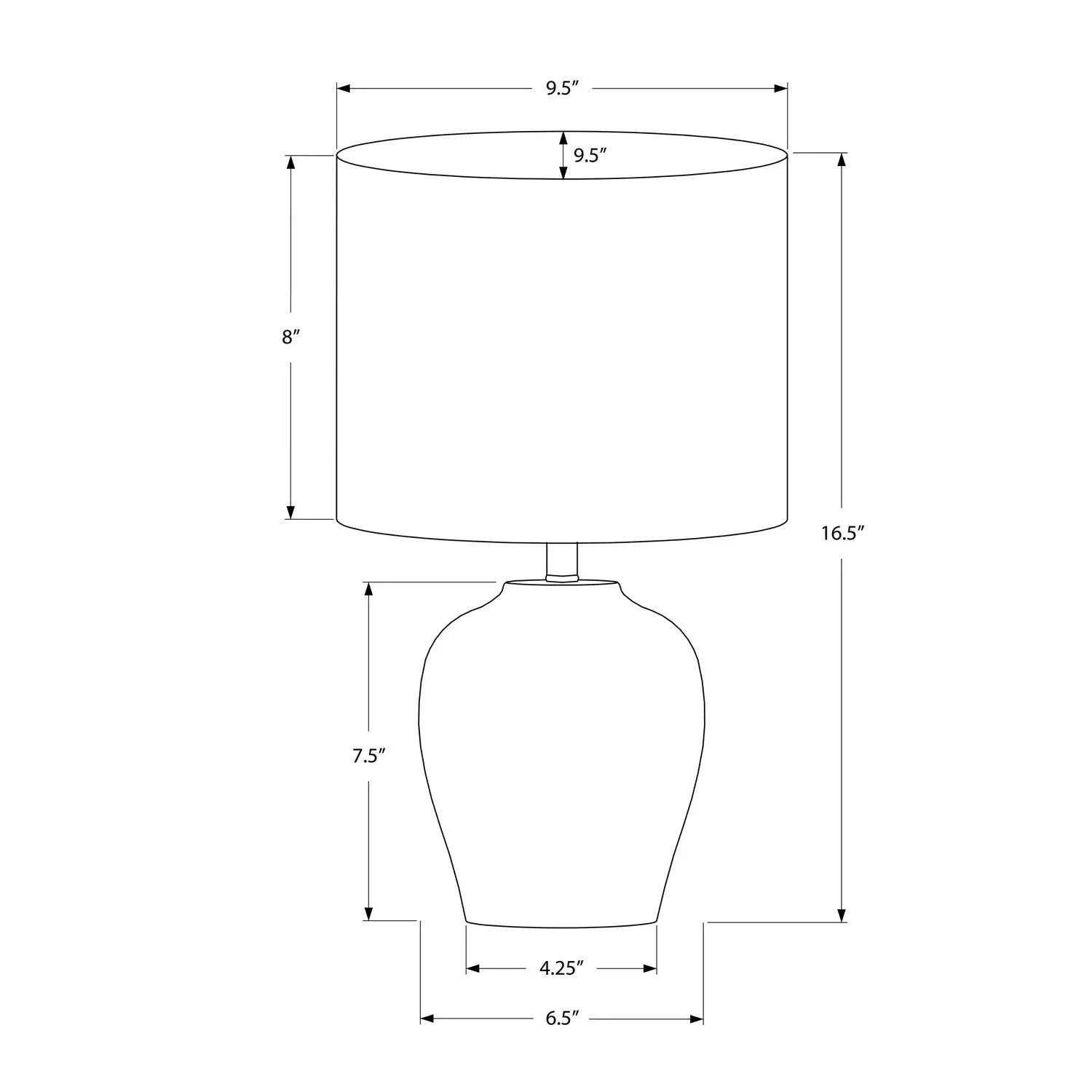 Table lamp schematic with dimensions, black/cream transitional style Unique Piece Furniture on Tampa Home & Garden Store