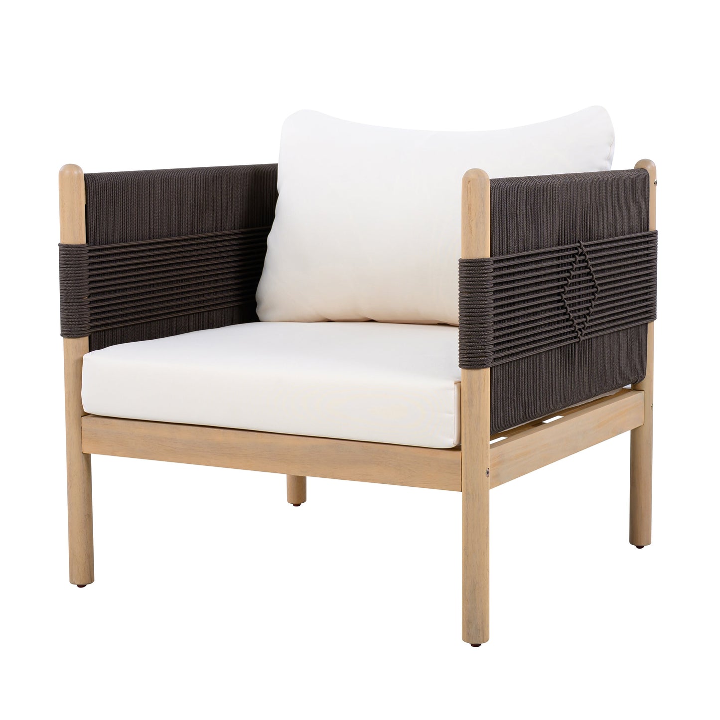 Outdoor Acacia Club Chairs set of 2 with diamond-pattern black rope and teak finish on Tampa Home & Garden Store