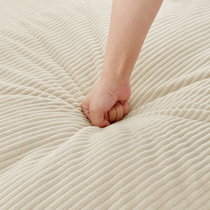 Bare foot on beige ribbed textured carpet with a wavy pattern on Tampa Home & Garden Store