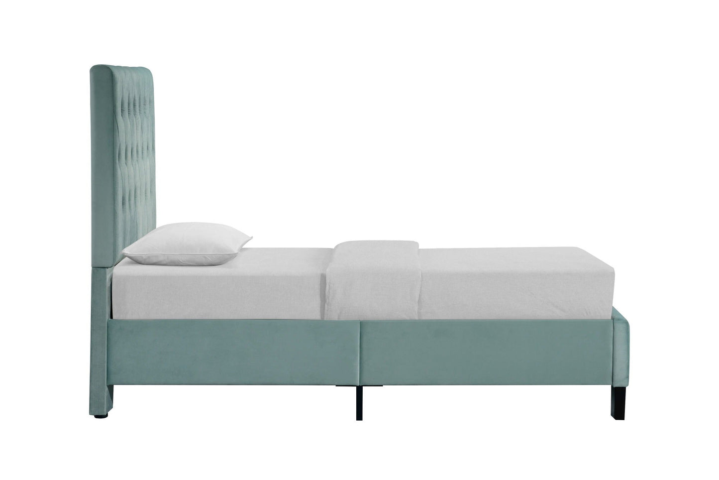 Luma upholstered bed teal tufted headboard, platform base by HouseOfZazla on Tampa Home & Garden Store