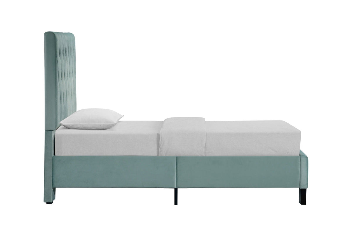 Luma upholstered bed teal tufted headboard, platform base by HouseOfZazla on Tampa Home & Garden Store