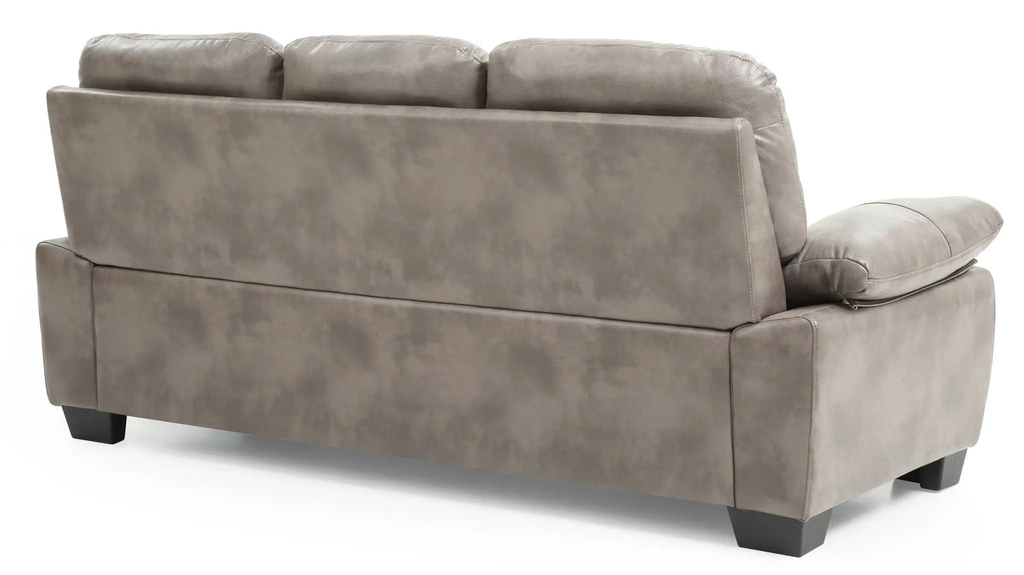 Marta sofa stationary taupe leather upholstery with back cushions and black square feet on Tampa Home & Garden Store