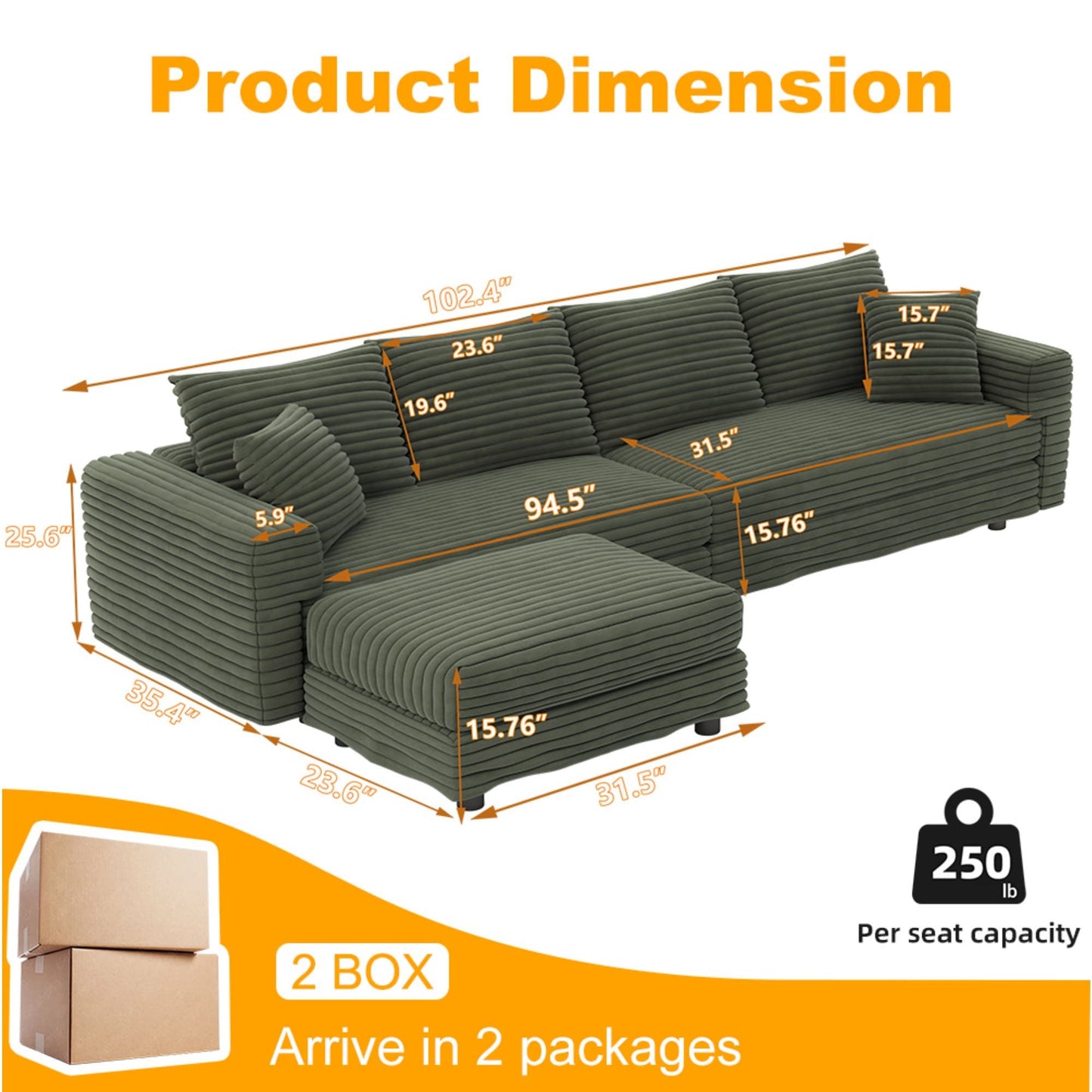 Modern Deep Seat Upholstered Sofa and Couch