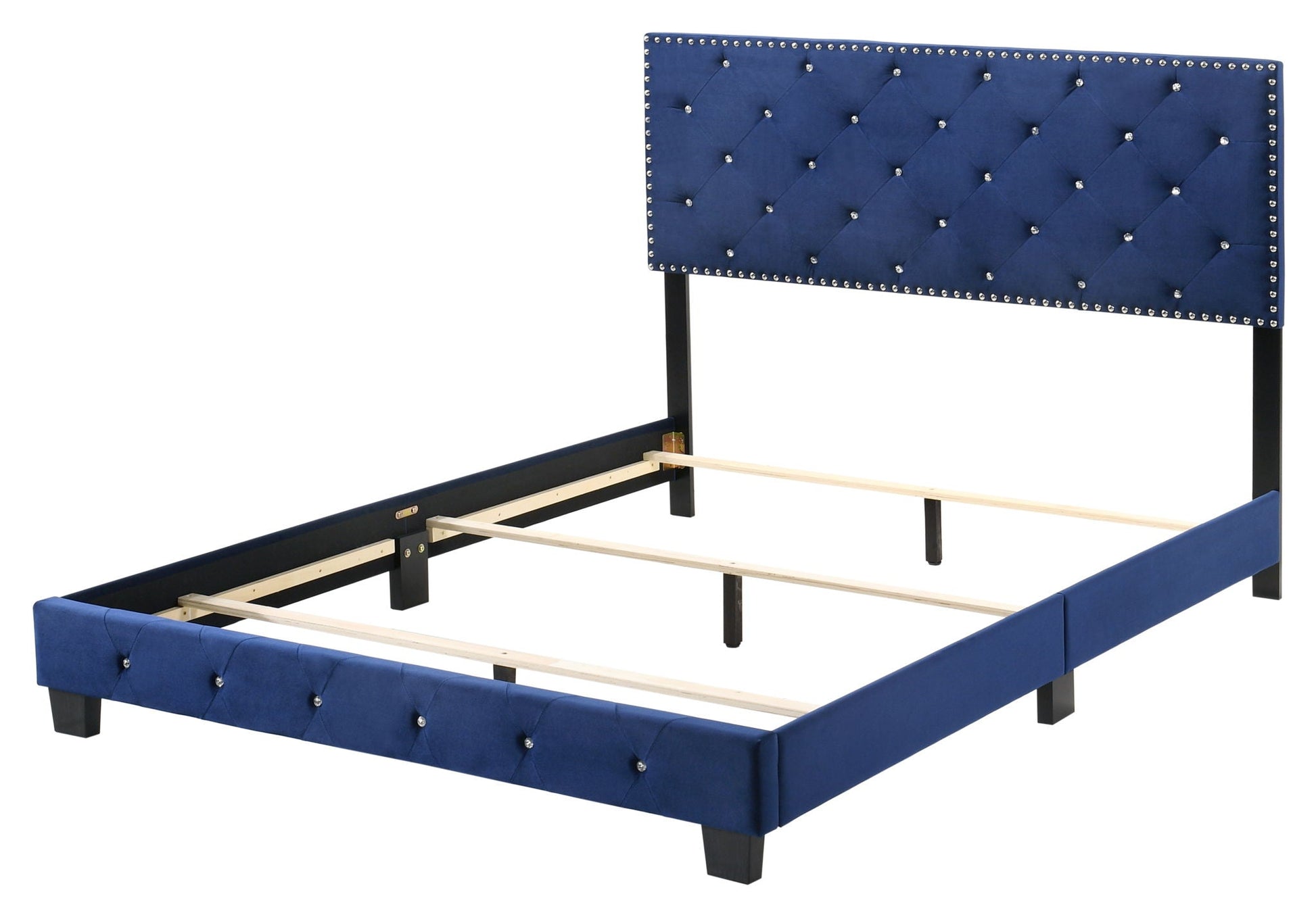 Luxurious blue upholstered bed with tufted headboard and nailhead trim, HouseOfZazla on Tampa Home & Garden Store