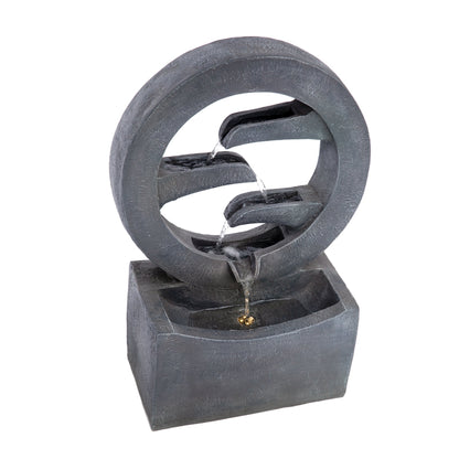 Gray circular polyresin outdoor fountain with LED light, 26.77-inch tall, HouseOfZazla on Tampa Home & Garden Store