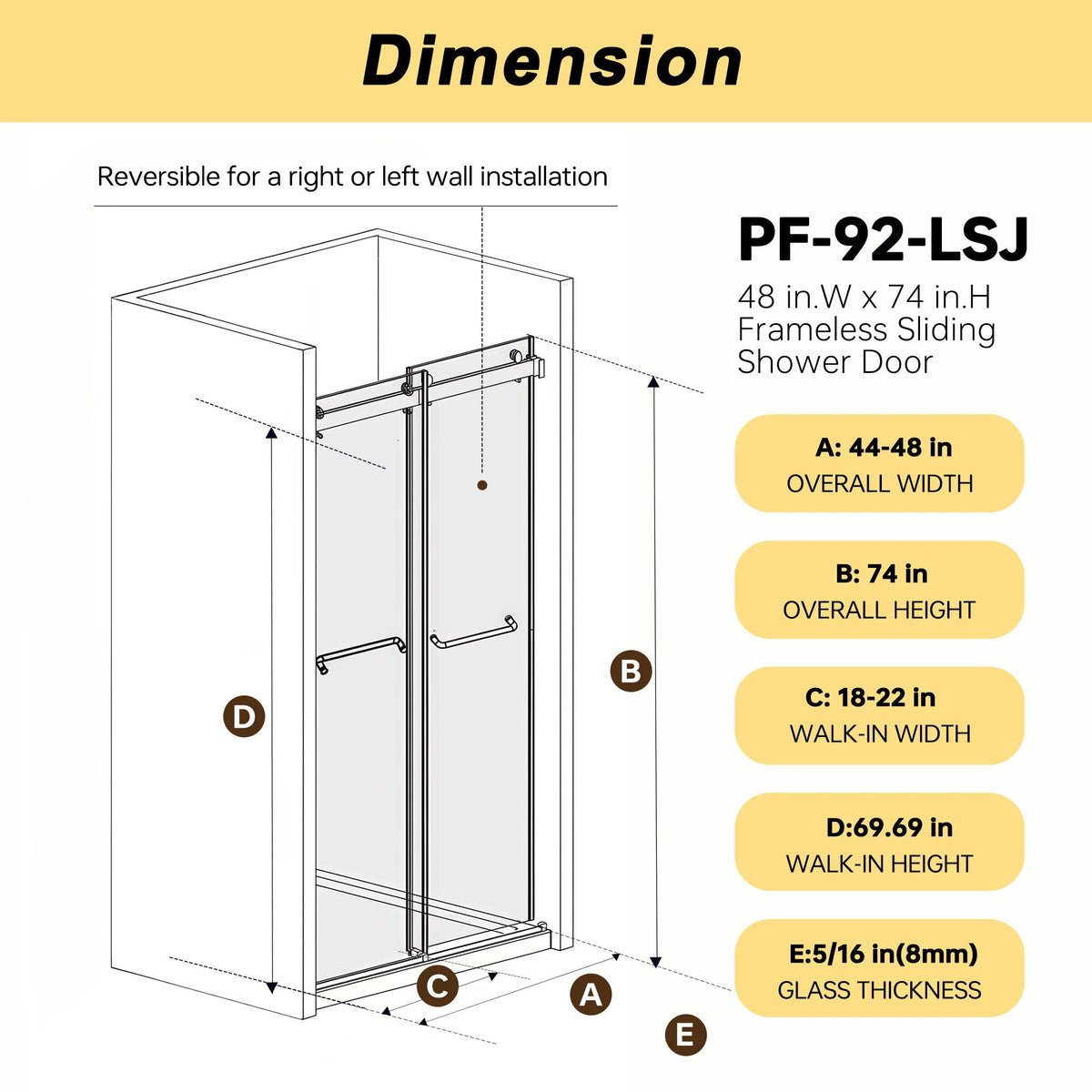 Frameless double sliding shower door with tempered glass in gold gray by HouseOfZazla on Tampa Home & Garden Store