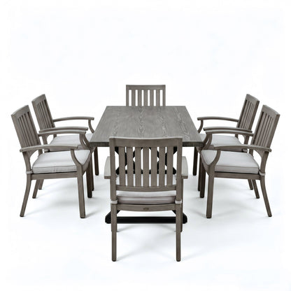 7-Piece outdoor dining set with aluminum chairs in grey wood finish white cushions HouseOfZazla on Tampa Home & Garden Store