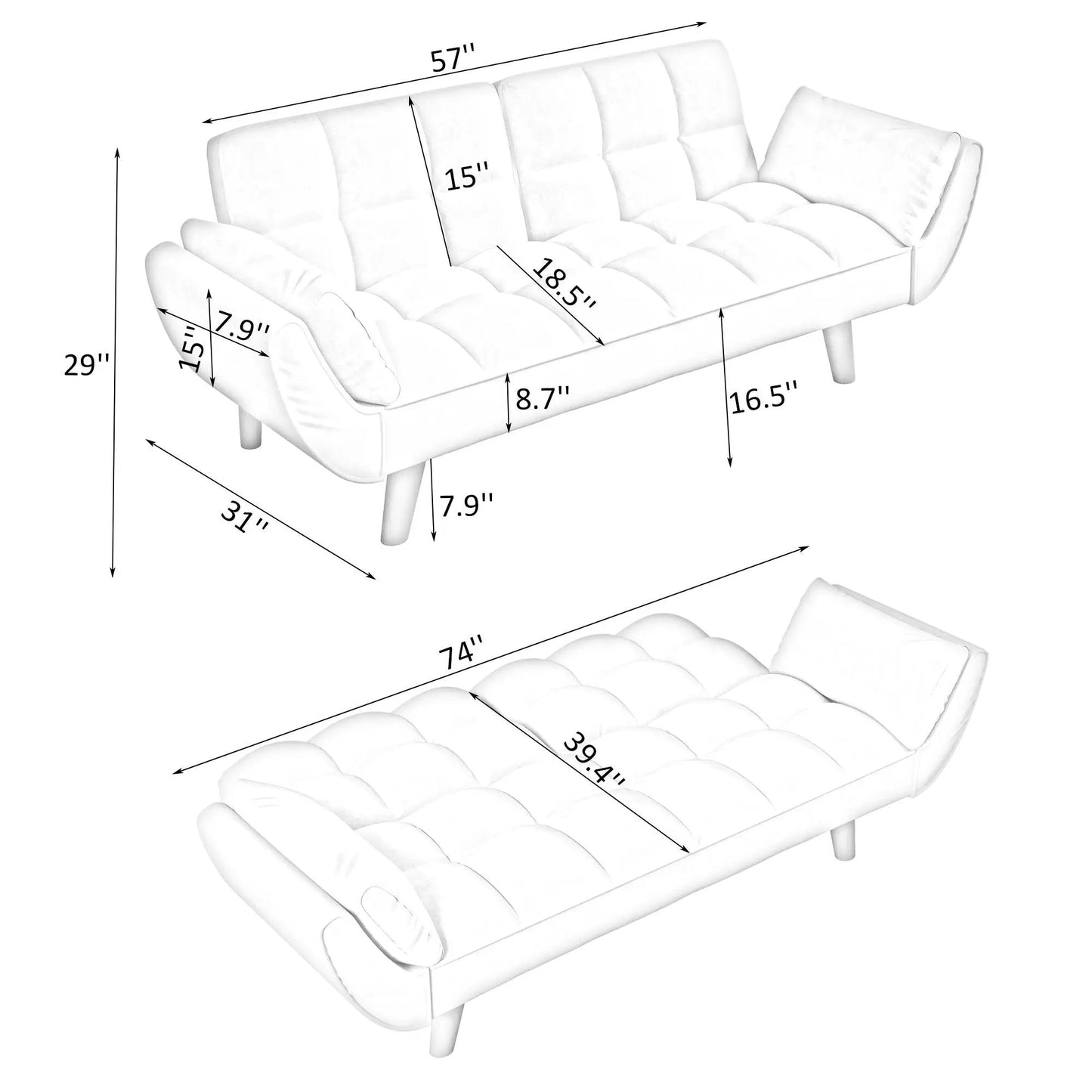 White tufted futon sofa with two armrests by Unique Piece Furniture on Tampa Home & Garden Store