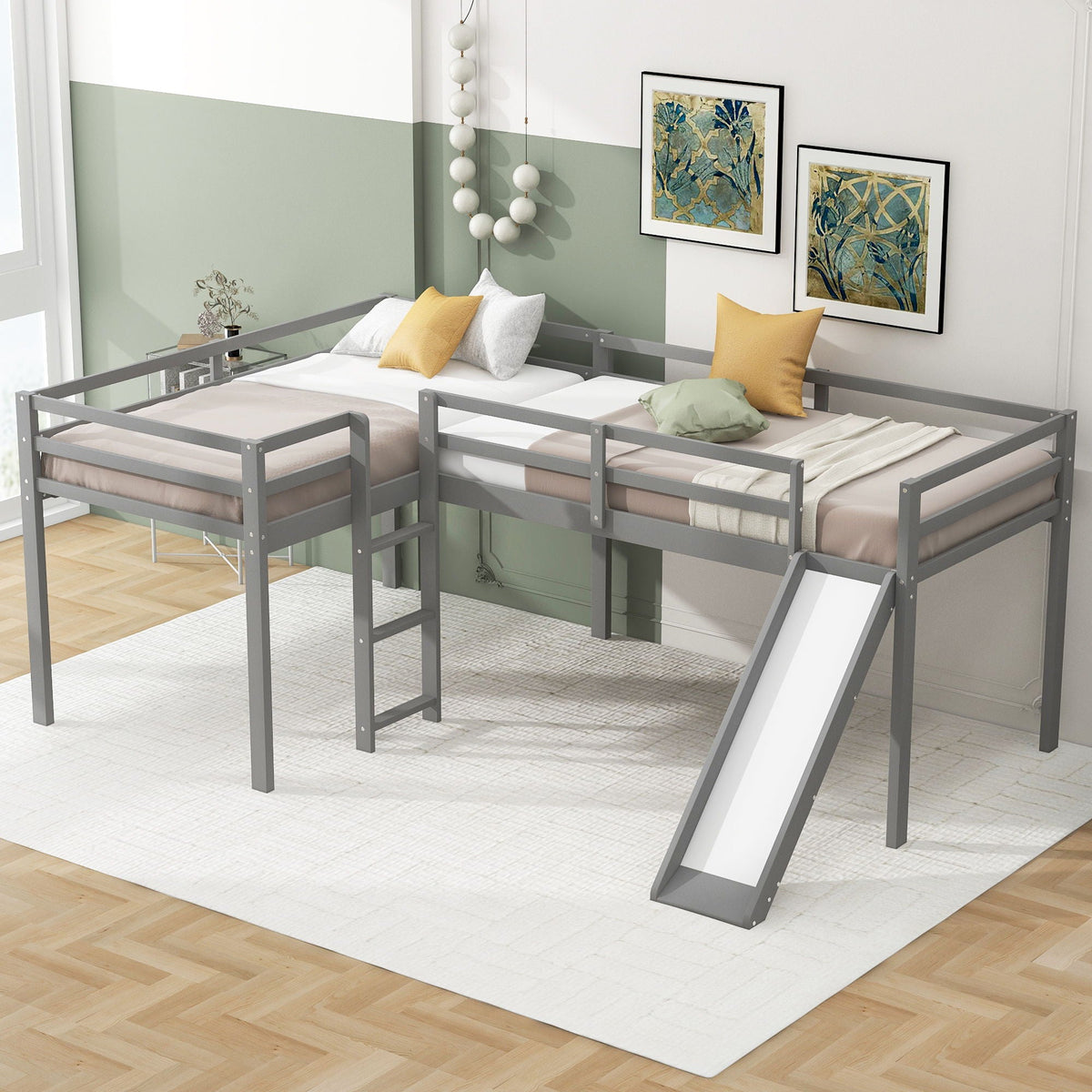 L Shaped Loft Bed With Ladder And Slide gray metal frame twin lofts HouseOfZazla on Tampa Home & Garden Store
