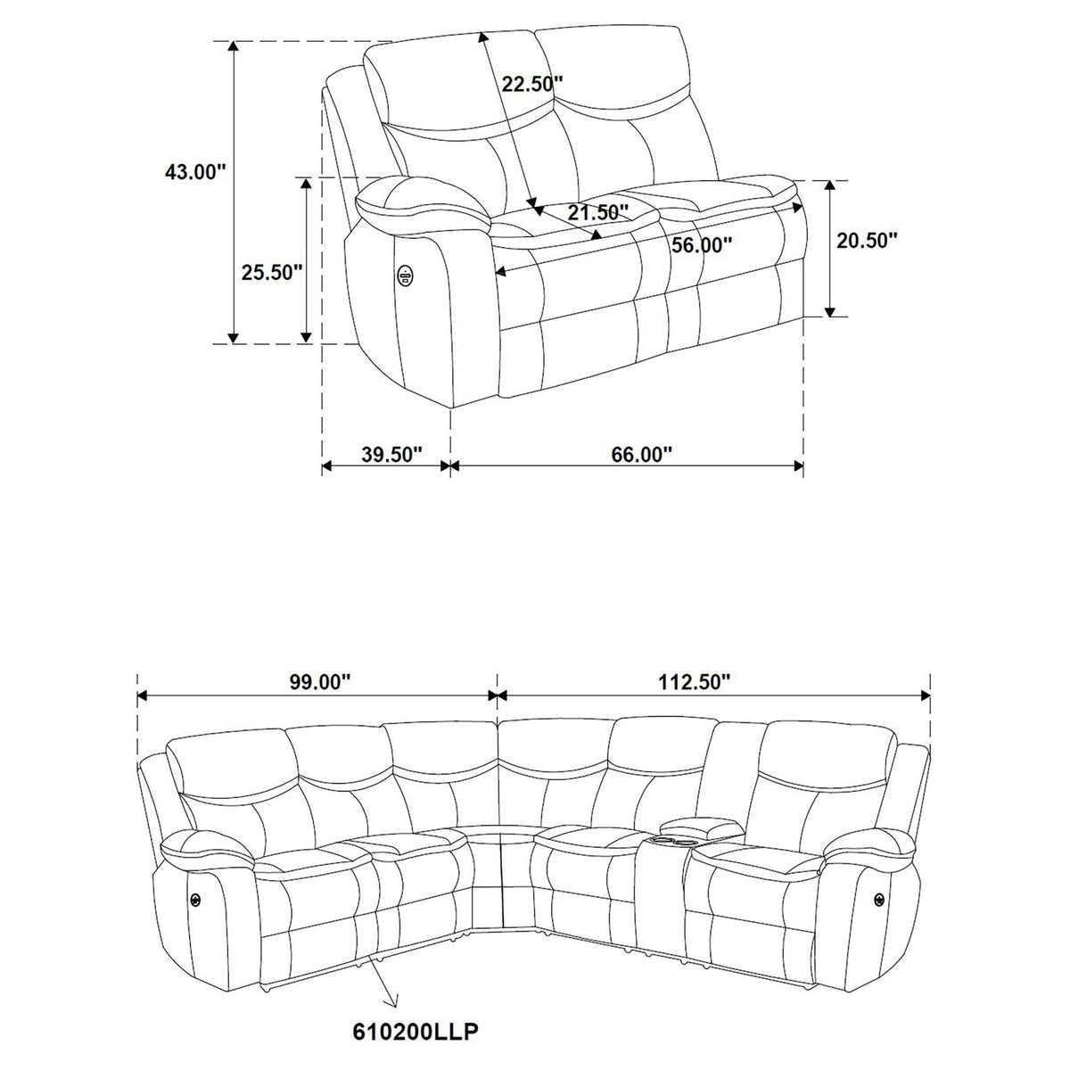 Salerno power reclining sectional sofa dark gray by HouseOfZazla, reclining chaise longue on Tampa Home & Garden Store