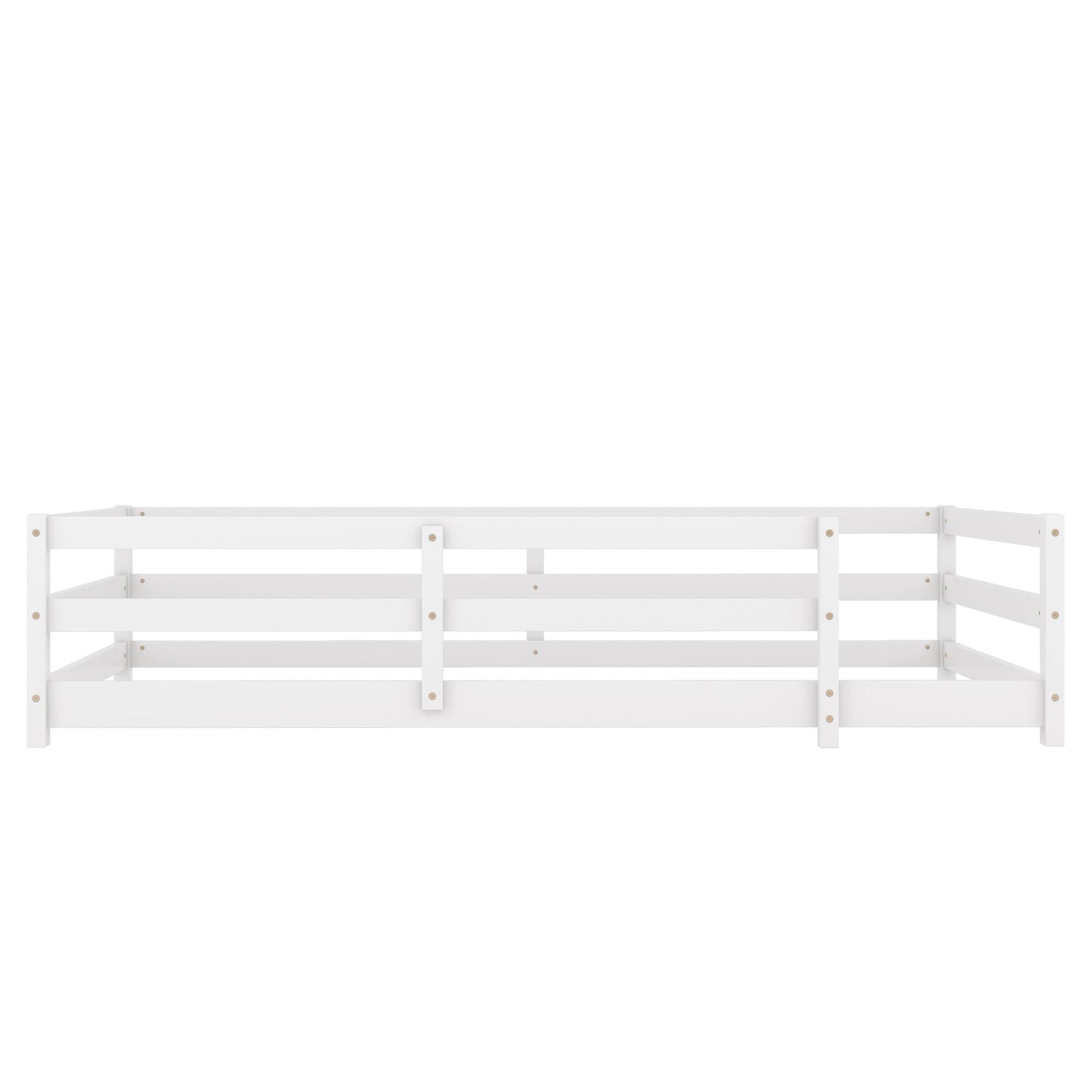 Twin Size Montessori Floor Bed With Fence in White by HouseOfZazla panel bed frame on Tampa Home & Garden Store