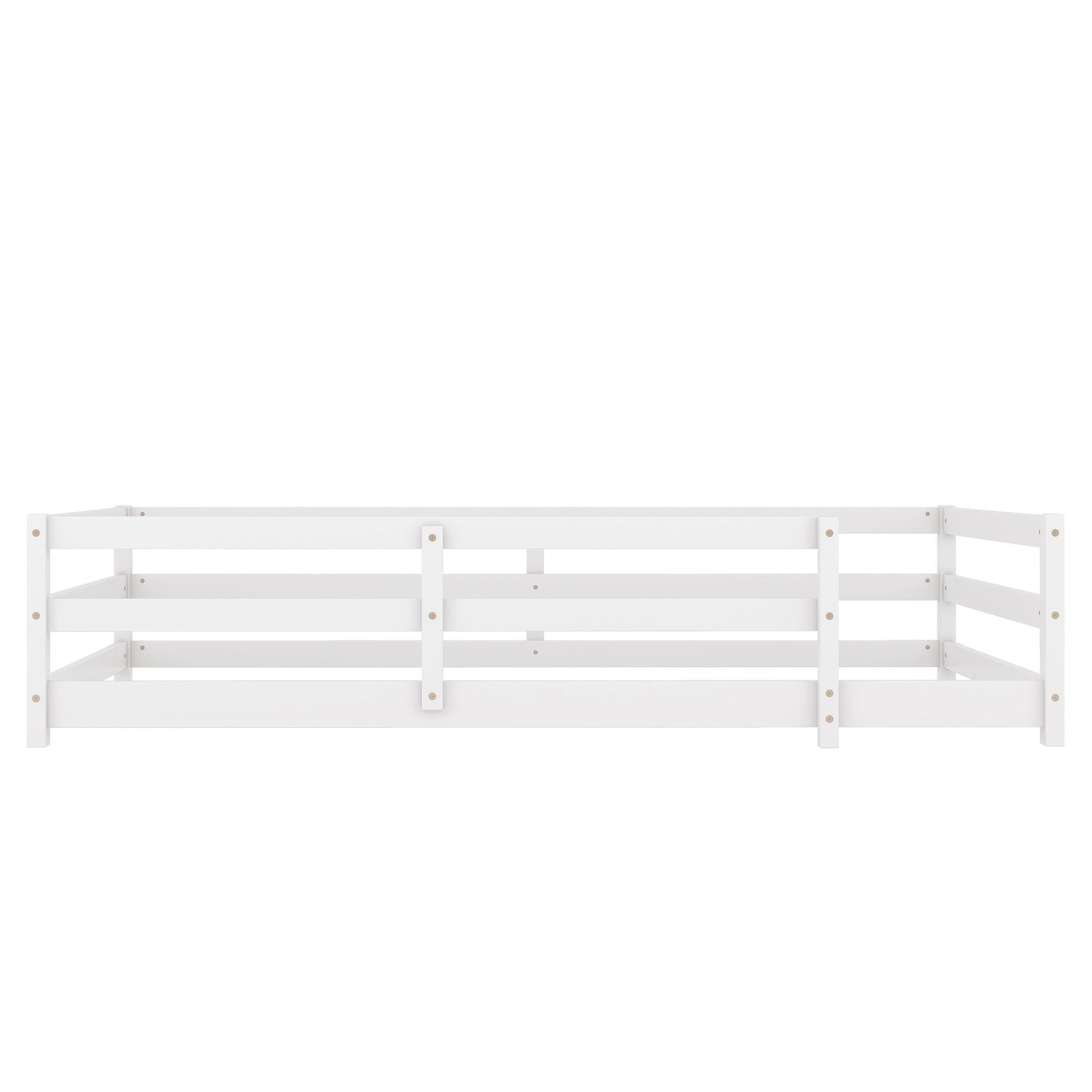 Twin Size Montessori Floor Bed With Fence in White by HouseOfZazla panel bed frame on Tampa Home & Garden Store