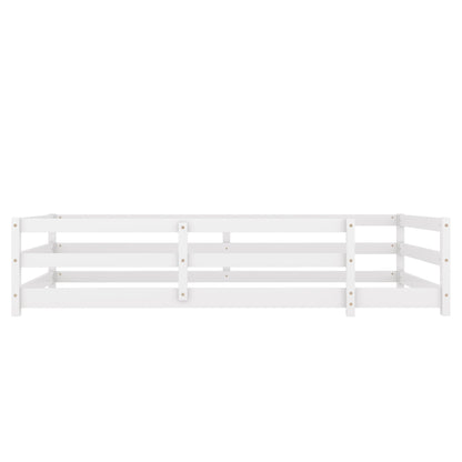 Twin Size Montessori Floor Bed With Fence in White by HouseOfZazla panel bed frame on Tampa Home & Garden Store