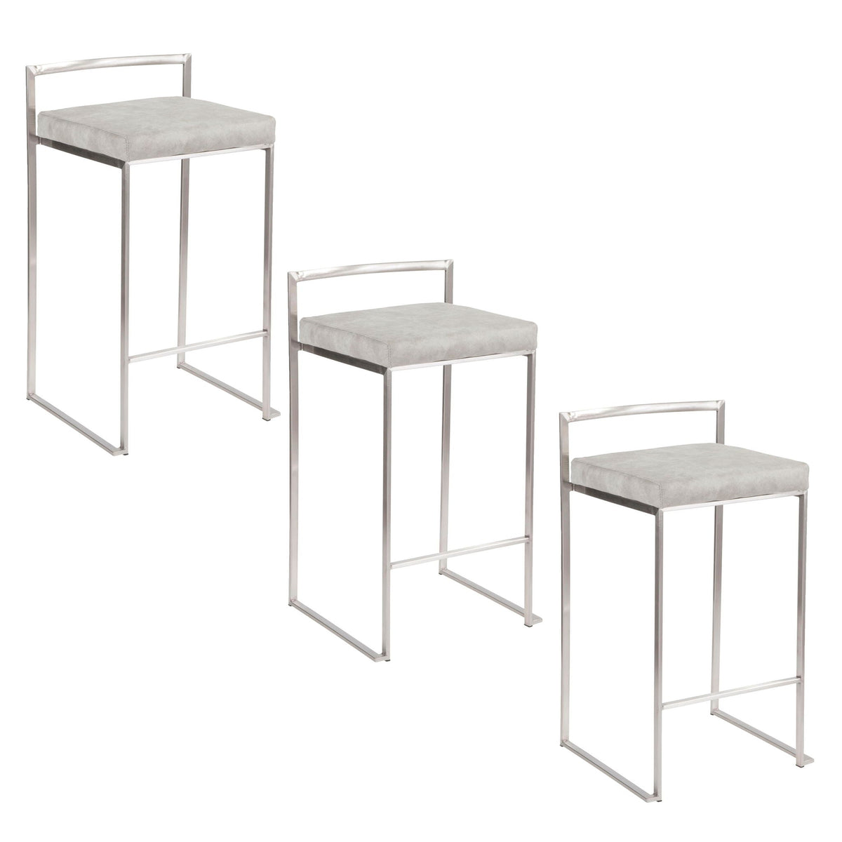 Contemporary stackable counter stool with padded gray seat stainless steel frame 3-pack on Tampa Home & Garden Store