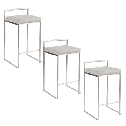 Contemporary stackable counter stool with padded gray seat stainless steel frame 3-pack on Tampa Home & Garden Store