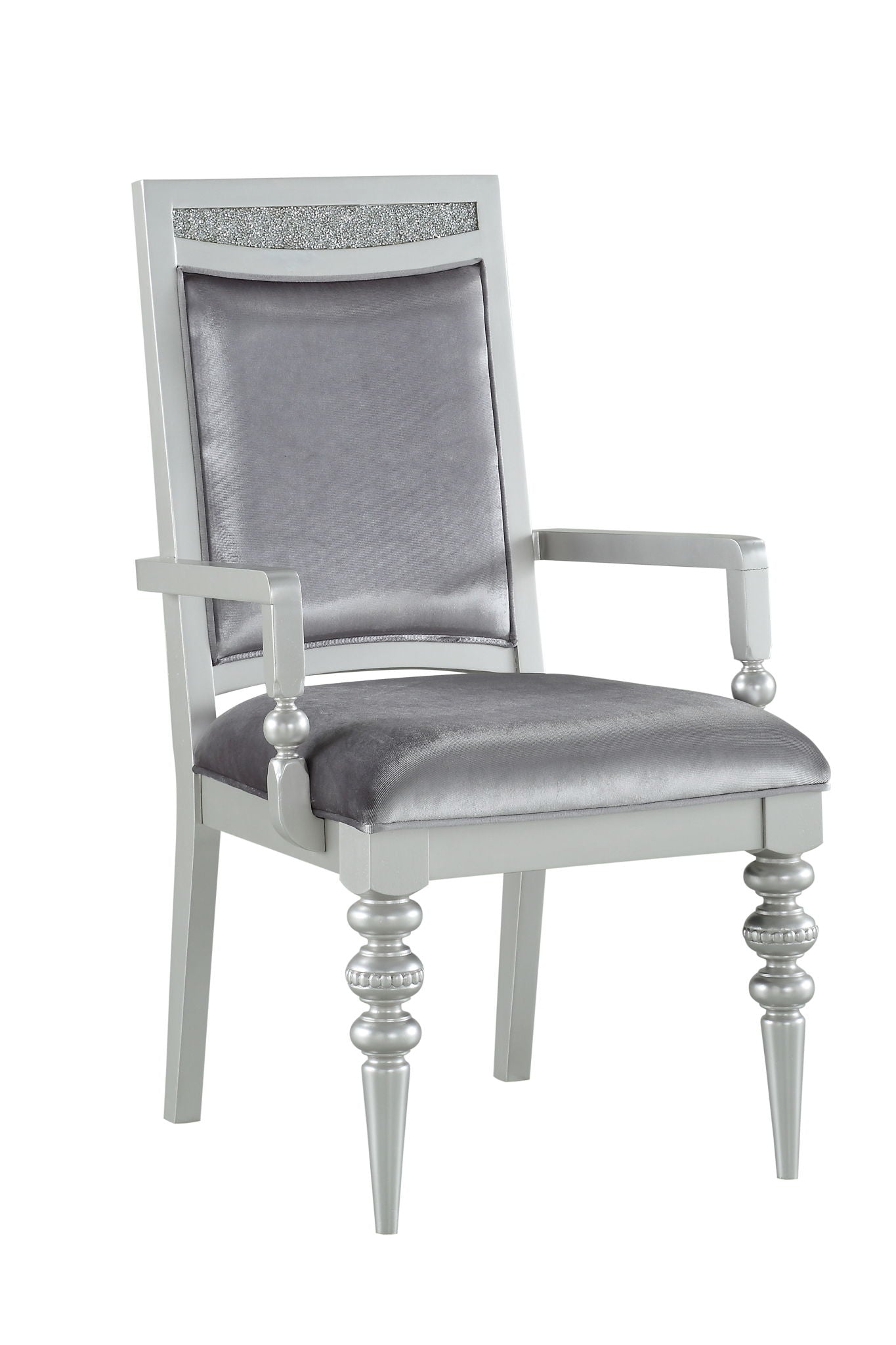 Maverick Arm Chair Set of 2 in silver with gray satin upholstery by HouseOfZazla on Tampa Home & Garden Store