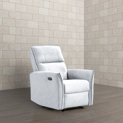 Asheville Suede Recliner Chair in light gray suede with built-in side power recline on Tampa Home & Garden Store