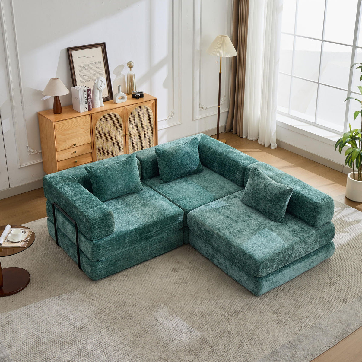 Convertible floor sofa bed, emerald teal modular futon sofa for living room on Tampa Home & Garden Store