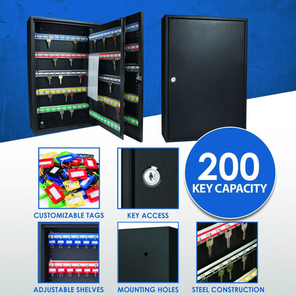Adjustable Key Cabinet With Lock by Unique Piece Furniture; black steel wall mount with color-coded key racks on Tampa Home & Garden Store