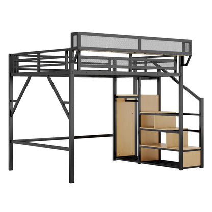 Queen Size Loft Bed with Stairs and Wardrobe