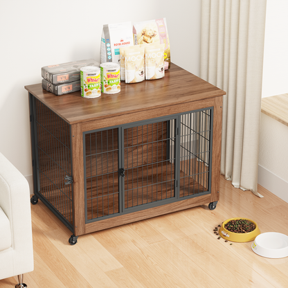 38.6in dog crate with wheels for small dogs HouseOfZazla; wood finish, metal grid on Tampa Home & Garden Store