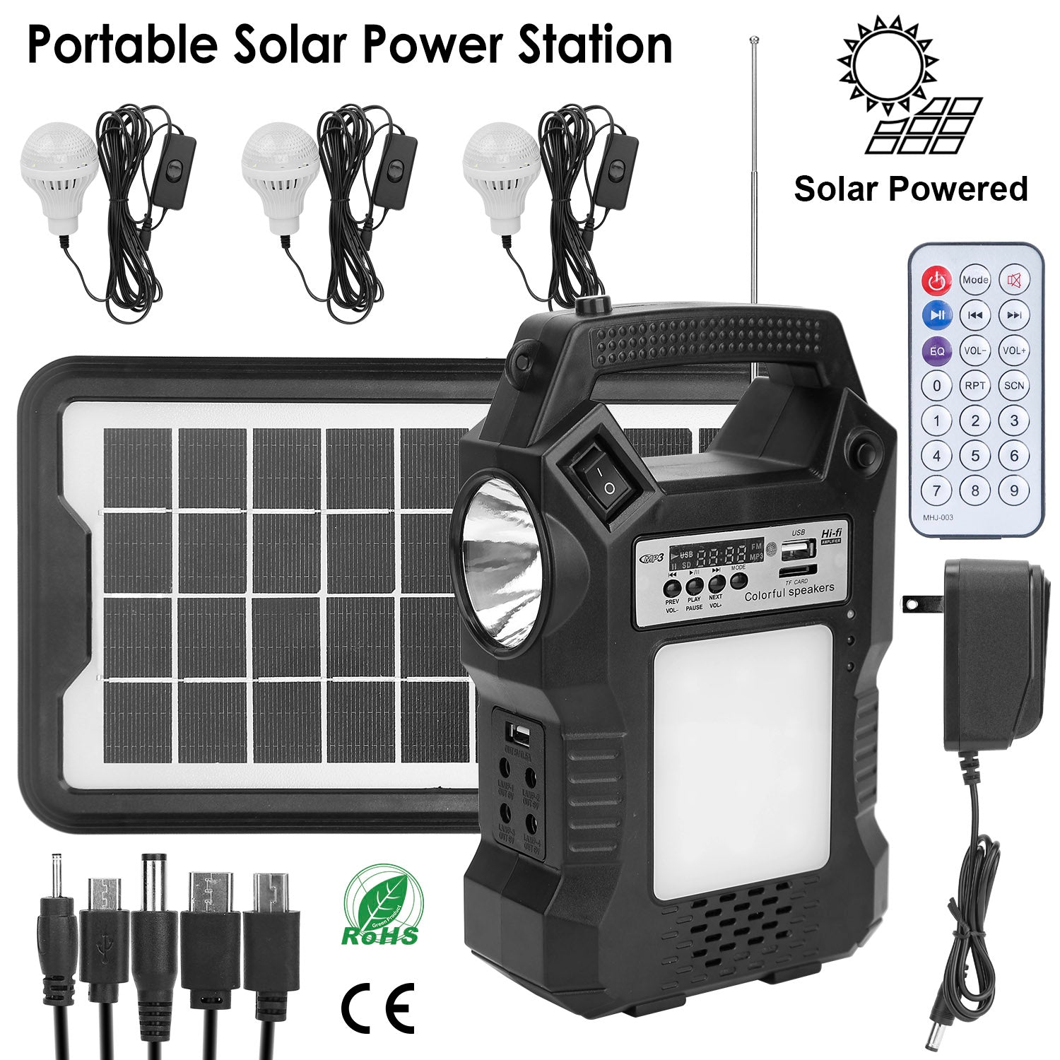 GemGear Portable Solar Power Station with built-in flashlight and 3 LED bulbs for camping on Tampa Home & Garden Store