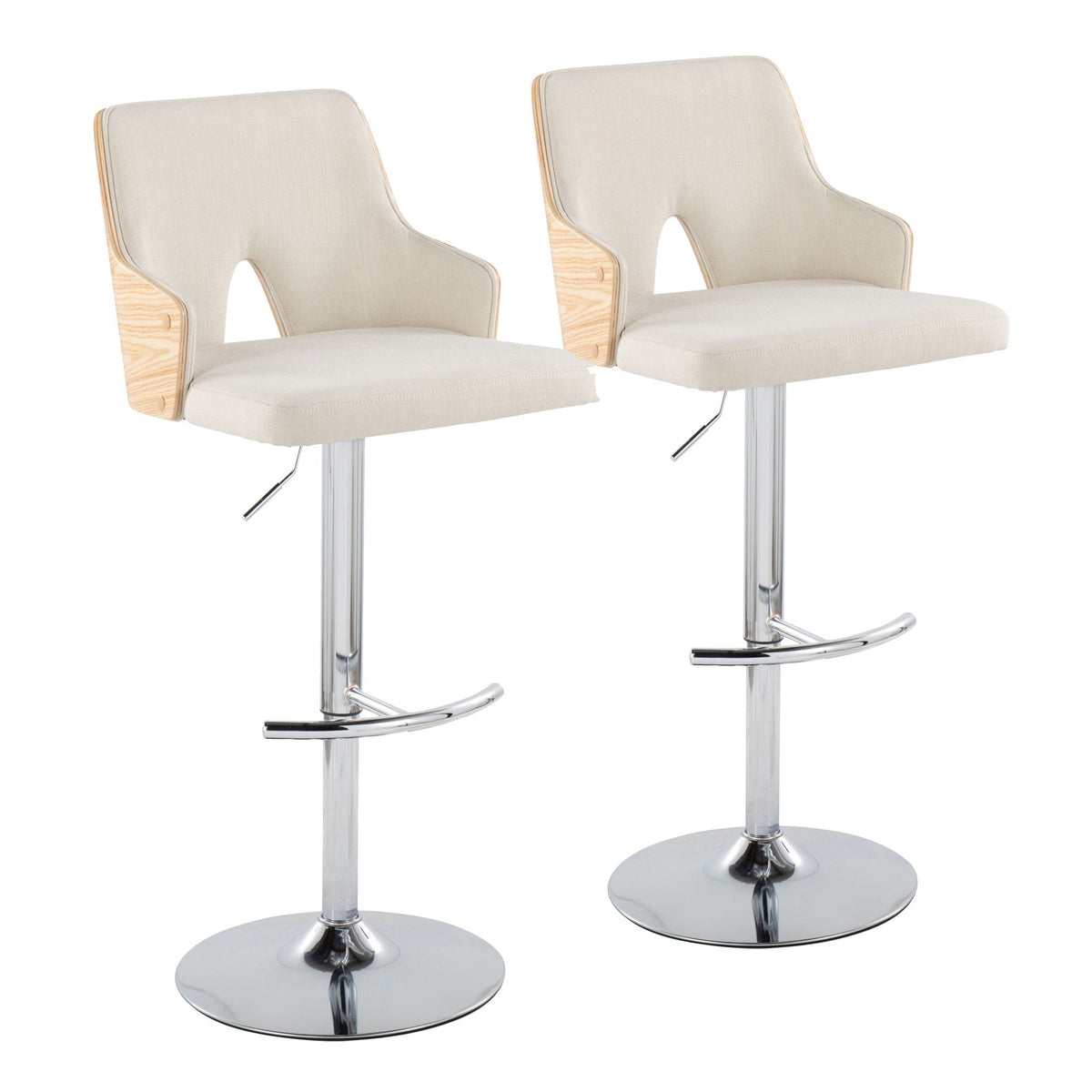 Stella Adjustable Barstool Set with Swivel & Rounded T Footrest, beige upholstery, 2 stools on Tampa Home & Garden Store