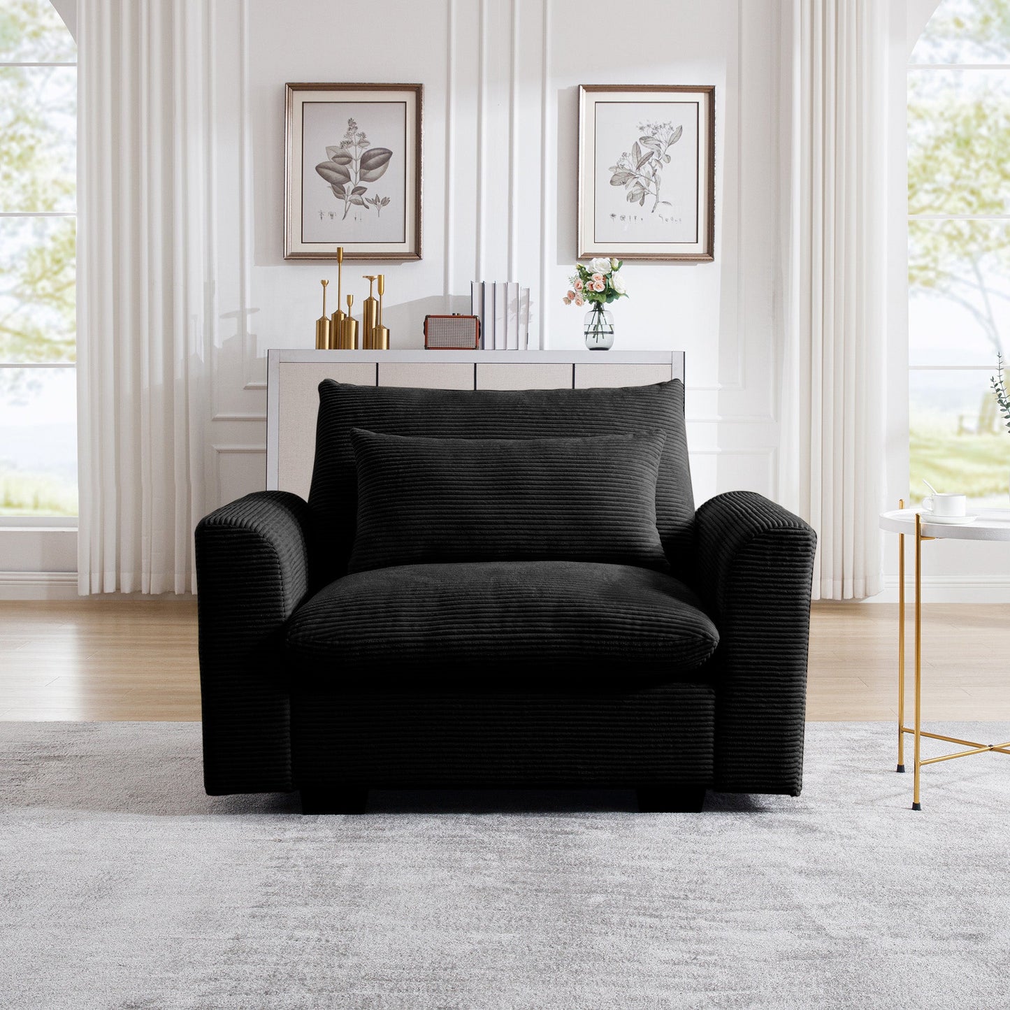 Black Corduroy Deep Seat Single Accent Chair