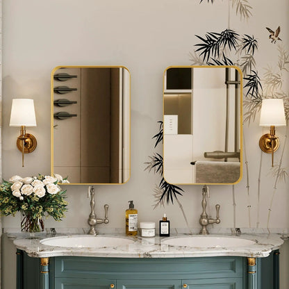 Pair of gold-framed medicine cabinets with mirrored doors and adjustable shelves on Tampa Home & Garden Store
