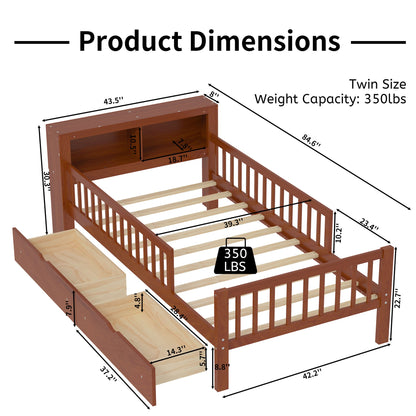 Bed with headboard storage rack, 2 under-bed drawers, 3 guard rails HouseOfZazla on Tampa Home & Garden Store
