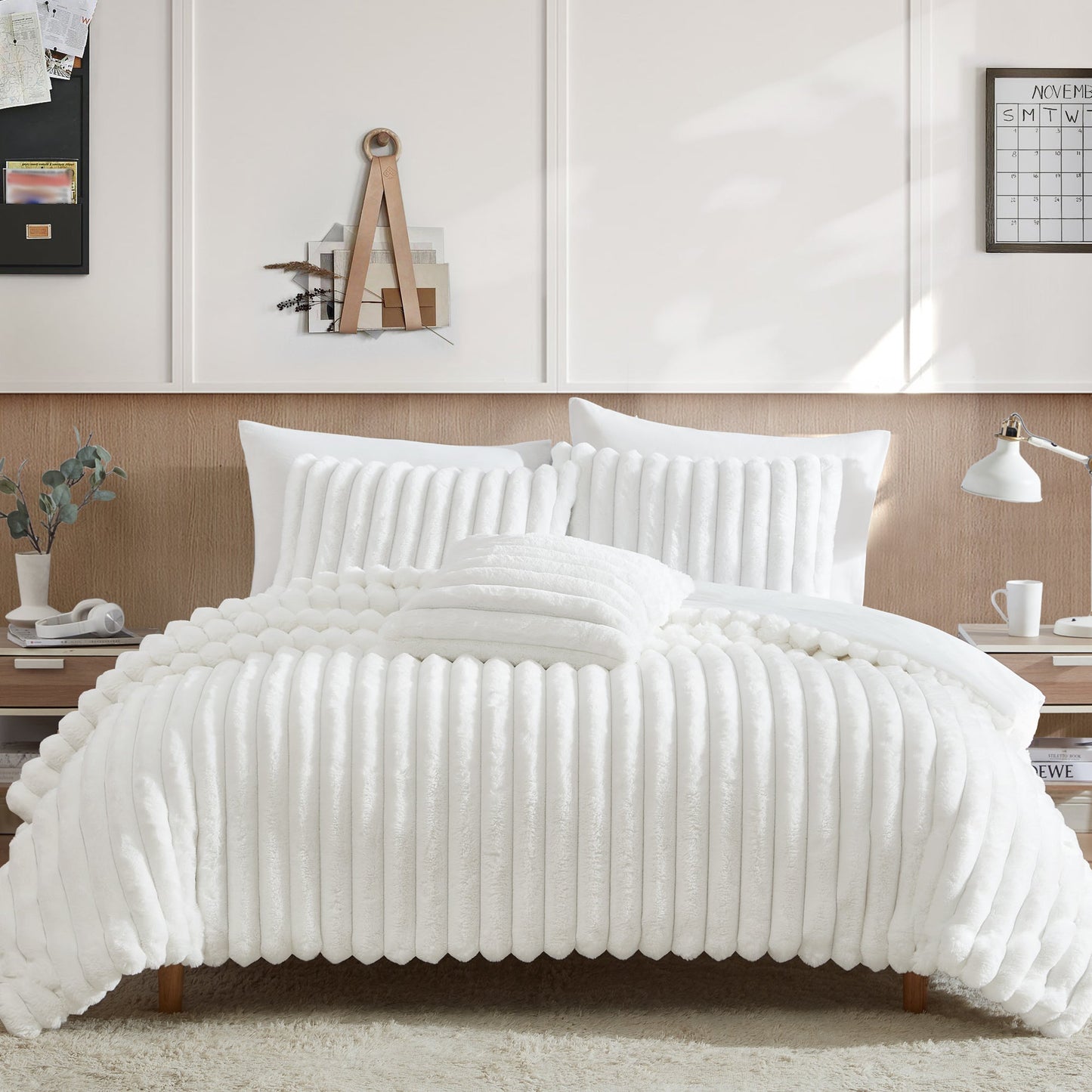 Everett White Micro Mink King Bedding Set
