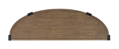 Kaysen Demilune Sofa Table Wallaby wood finish with black metal brackets on Tampa Home & Garden Store