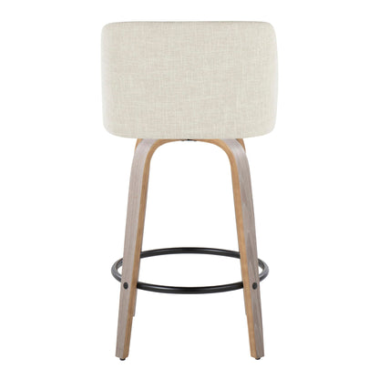 Counter stools 2pk HouseOfZazla beige fabric seat curved wood legs round footrest on Tampa Home & Garden Store