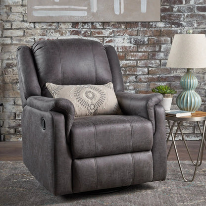 Contemporary glider recliner with swivel function in dark gray faux leather on Tampa Home & Garden Store