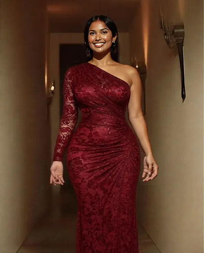New Sexy red one-shoulder lace fishtail ruched slit party maxi dress by FLIPSTYLEZLLC on Tampa Home & Garden Store