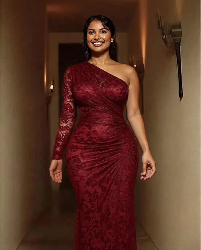 New sexy red one-shoulder lace fishtail ruched slit party maxi dress FLIPSTYLEZLLC on Tampa Home & Garden Store