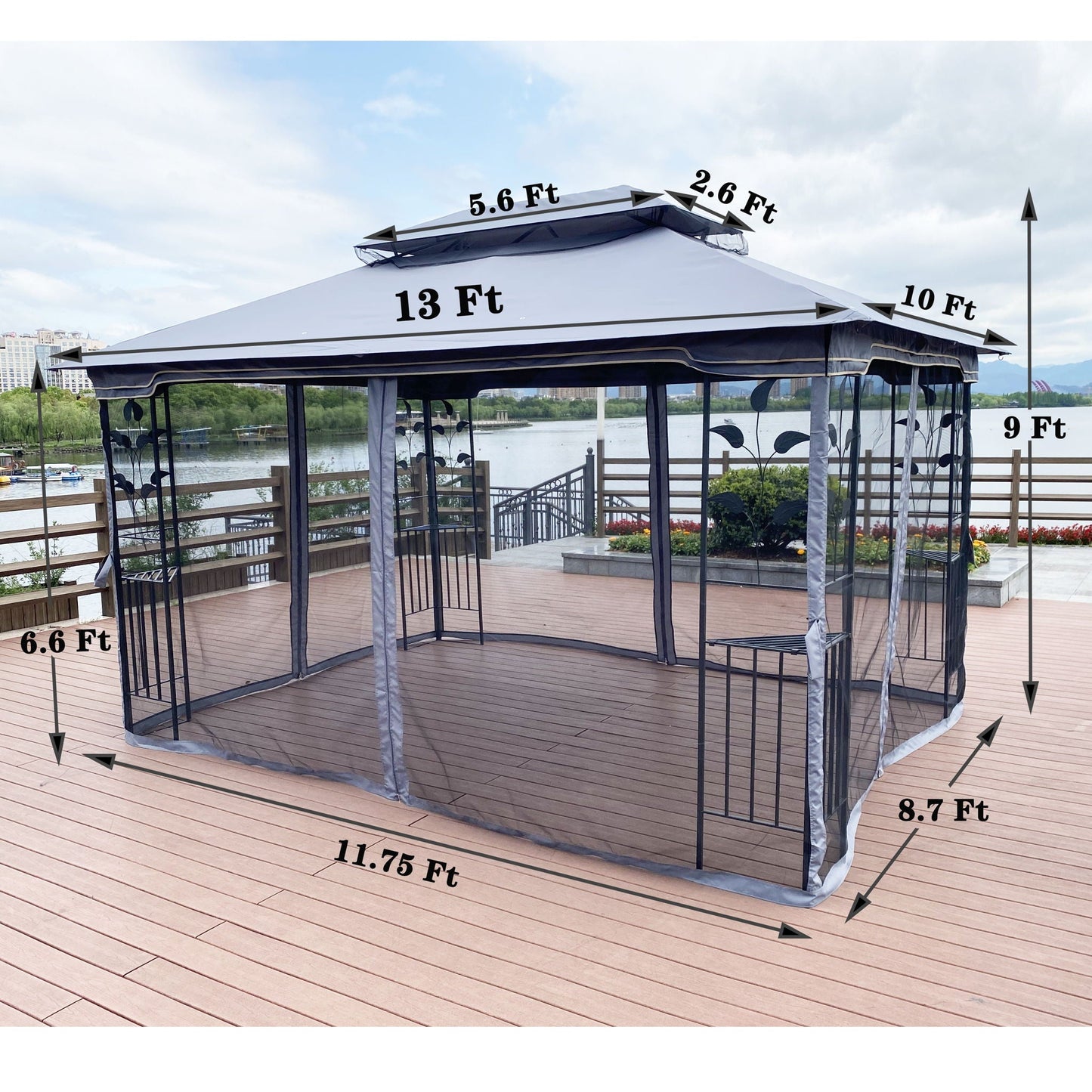 Patio gazebo tent by HouseOfZazla with ventilated double roof and mosquito net navy gray canopy on Tampa Home & Garden Store