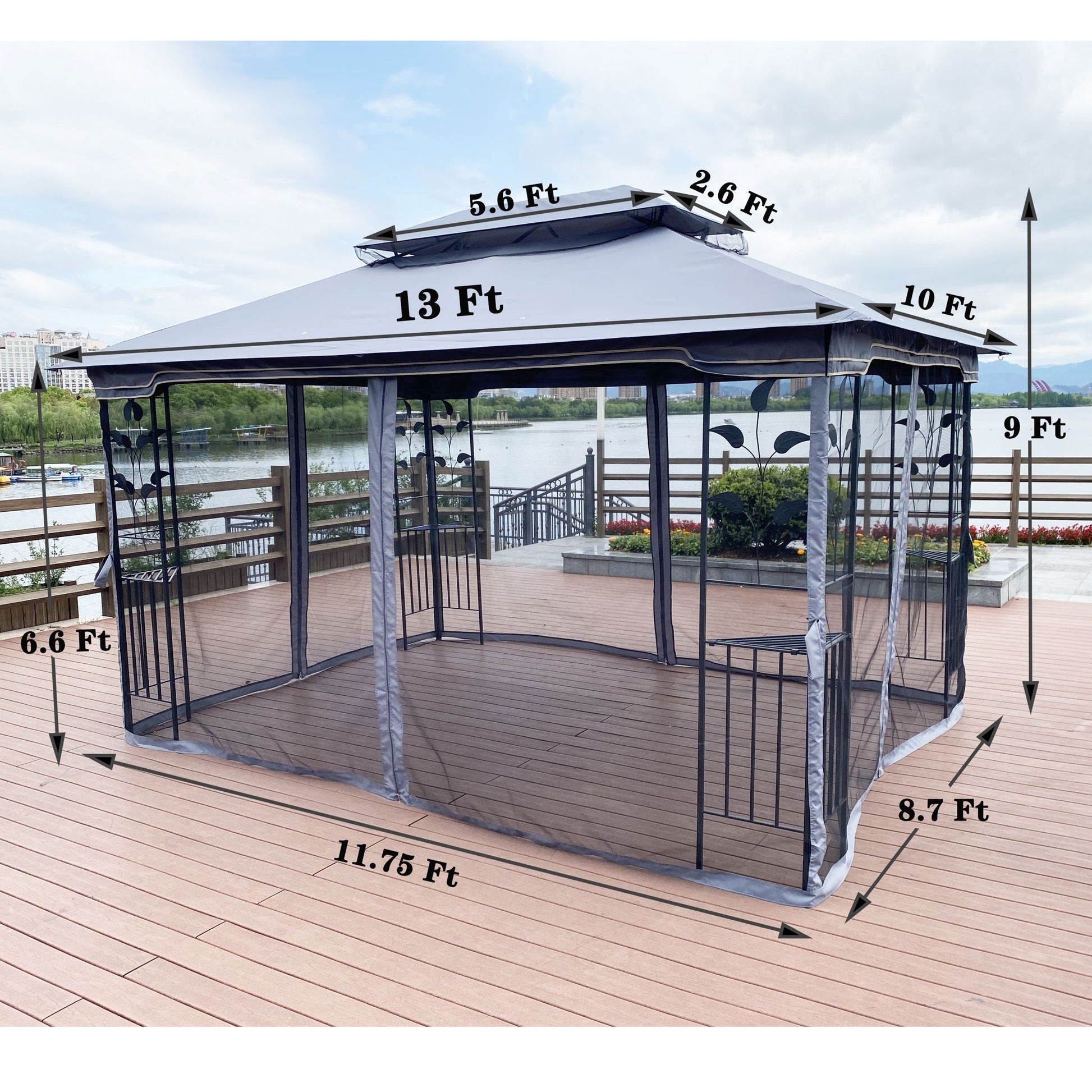 Patio gazebo tent by HouseOfZazla with ventilated double roof and mosquito net navy gray canopy on Tampa Home & Garden Store