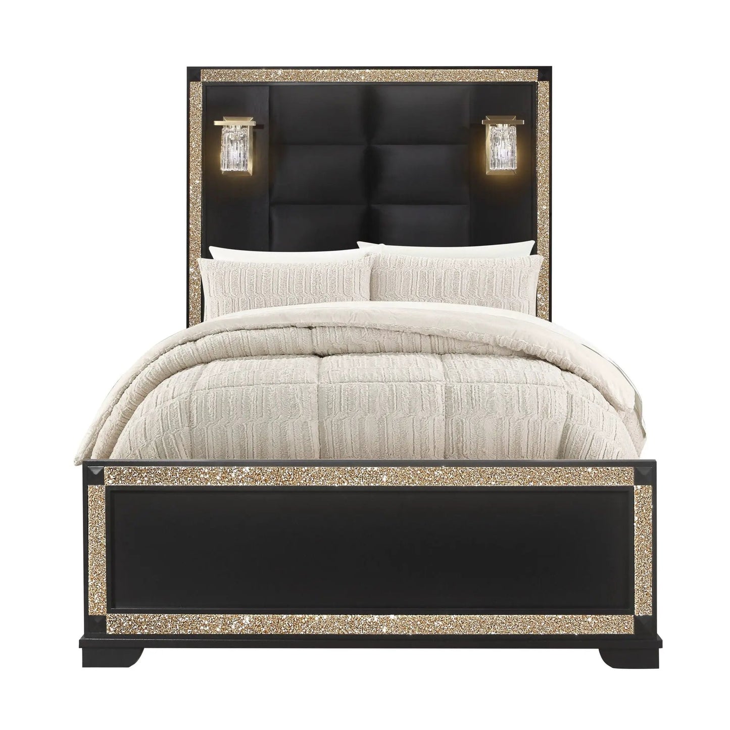 Lively panel bed with lamps black tufted headboard and crystal sconces by Unique Piece Furniture on Tampa Home & Garden Store