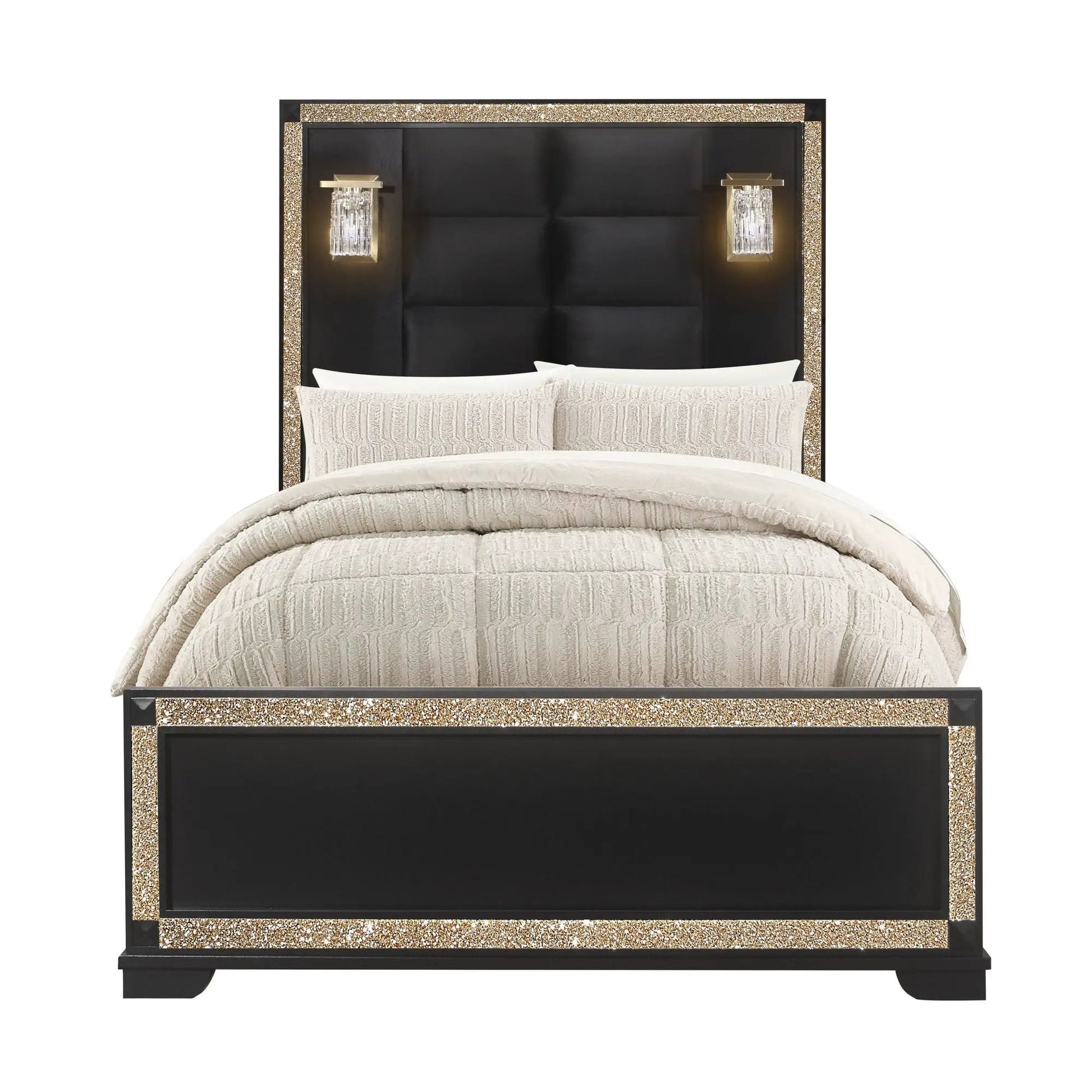 Lively panel bed with lamps black tufted headboard and crystal sconces by Unique Piece Furniture on Tampa Home & Garden Store