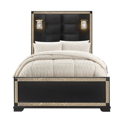 Lively panel bed with lamps black tufted headboard and crystal sconces by Unique Piece Furniture on Tampa Home & Garden Store