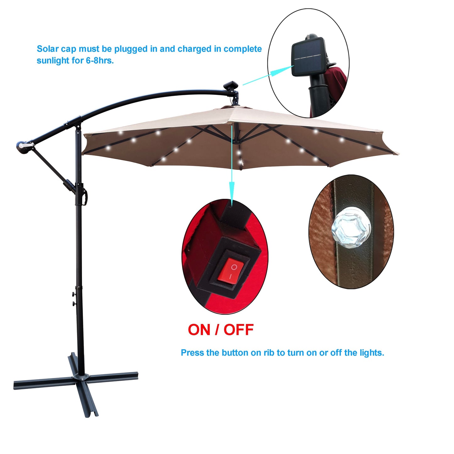 HouseOfZazla 10 ft outdoor solar powered LED patio umbrella with canopy LEDs on Tampa Home & Garden Store
