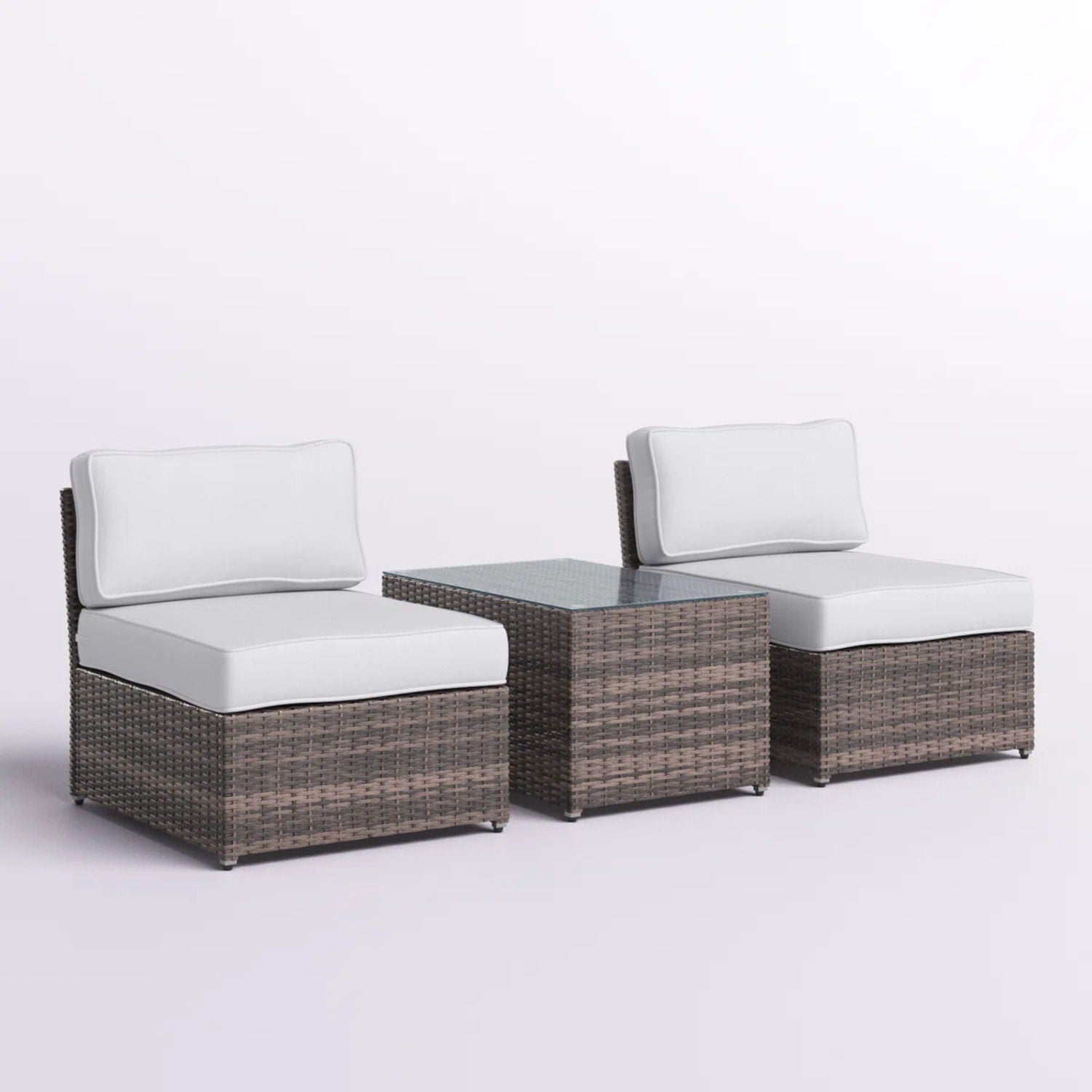 Modern Wicker Outdoor Seating Set with Cushions by HouseOfZazla, 3-piece with glass-top table on Tampa Home & Garden Store