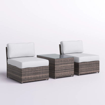Modern Wicker Outdoor Seating Set with Cushions by HouseOfZazla, 3-piece with glass-top table on Tampa Home & Garden Store