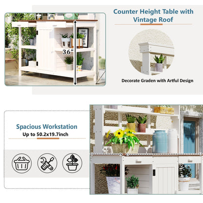 Topmax 66in Farmhouse Wooden Potting Bench, white finish, drawers by HouseOfZazla on Tampa Home & Garden Store